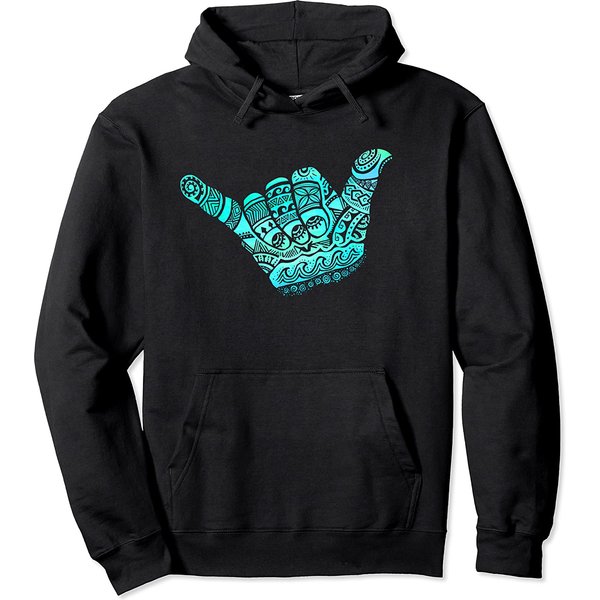 Shaka Hoodie Hang Loose - Blue Fill Polynesian, Tribal, Shaka Hand, Boho Pullover