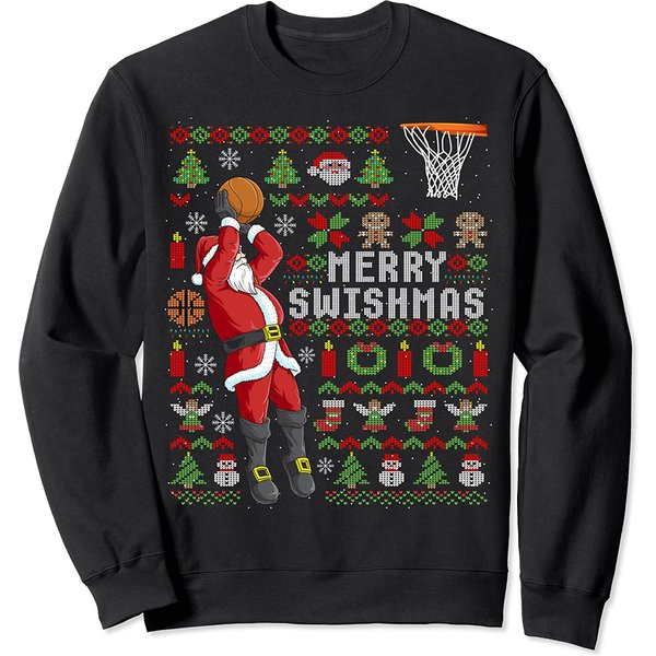 Merry Swishmas Ugly Christmas Basketball Christmas Sweatshirt-image