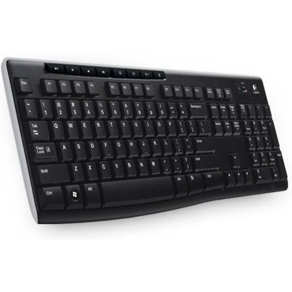 Logitech Wireless Keyboard K270. Keyboard form factor: Full-size (100%). Keyboard style: Straight. Connectivity technology: Wireless Device interface: RF Wireless Keyboard layout: QWERTY Recommended usage: Office. Product colour: Black