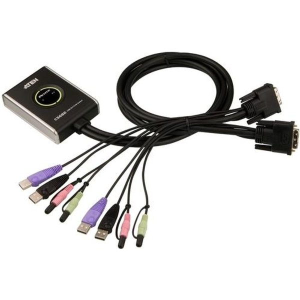 ATEN 2-Port USB DVI/Audio Cable KVM Switch with Remote Port Selector 1920 x 1200 pixels WUXGA 3.23 W Black