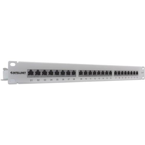 Intellinet Patch Panel Cat6 FTP 24-Port 1U Shielded 90 Top-Entry Punch-Down Blocks Grey IEEE 802.3 IEEE 802.3ab IEEE 802.3u Fast Ethernet Gigabit Ethernet RJ-45 Gold Cat6 F/UTP (FTP)