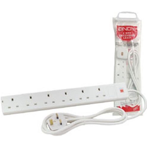 Lindy 2m 6-Way UK Mains Power Extension White