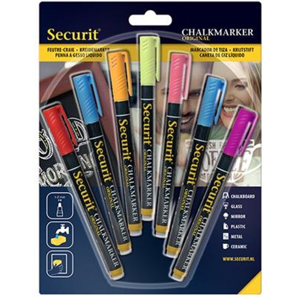 Securit Original SMA100 chalk marker Blue Green Orange Pink Red Violet Yellow 7 pc(s)