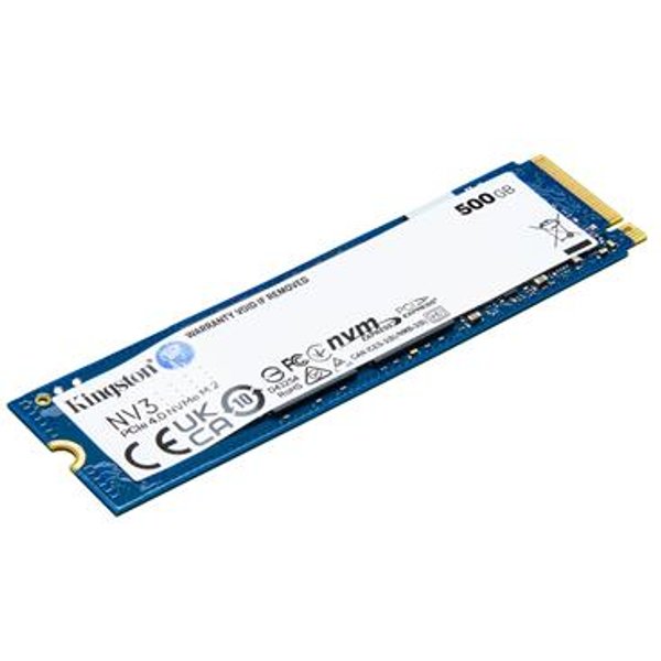 Kingston Technology 500G NV3 M.2 2280 NVMe SSD. SSD capacity: 500 GB SSD form factor: M.2 Read speed: 5000 MB/s Write speed: 3000 MB/s Component for: PC/Laptop