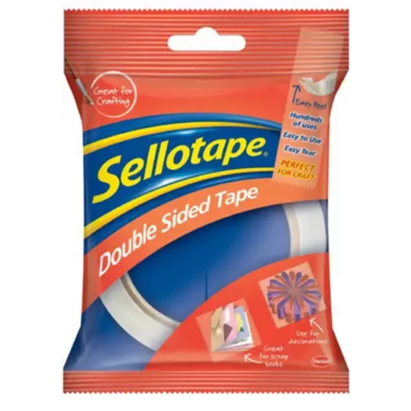 Sellotape Double Sided Tape with Strong Adhesive on Both Sides - Easy Tearing and Removable Backing Paper 12mm x 33m (Pack 8) - 1589241