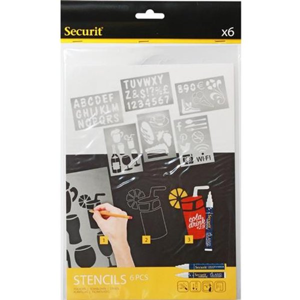Securit Liquid Chalk Maker Stencil Set Plastic (Pack 6) - SECSTN-5