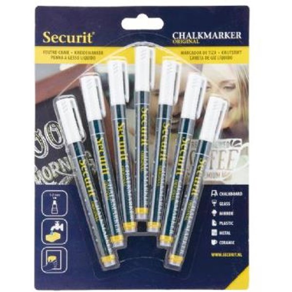Securit Liquid Chalk Markers 1-2mm Nib White (Pack 7) - BL-SMA100-V7-WT