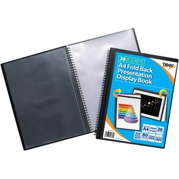 Tiger A4 Fold Back Display Book 36 Pocket Black - 301784