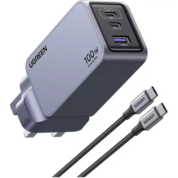 UGREEN Nexode Pro 100W 3-Port GaN Charger with 100W USB-C Cable, none