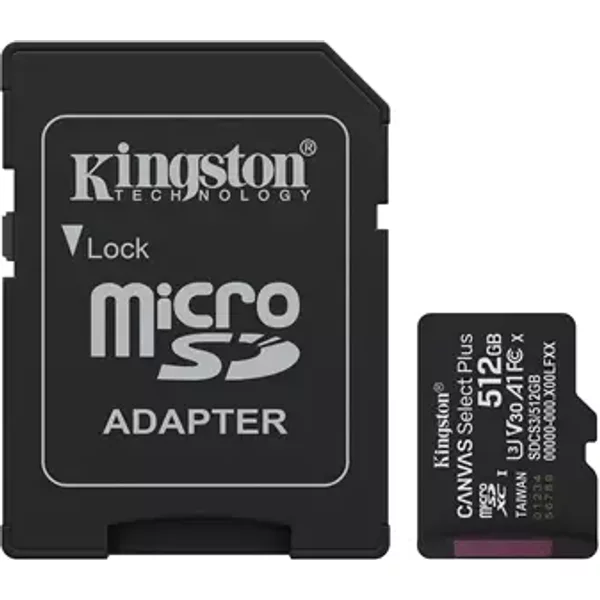 Kingston Technology 512GB microSDXC Canvas Select Plus Gen3 150MB/s A1 Card + Adapter