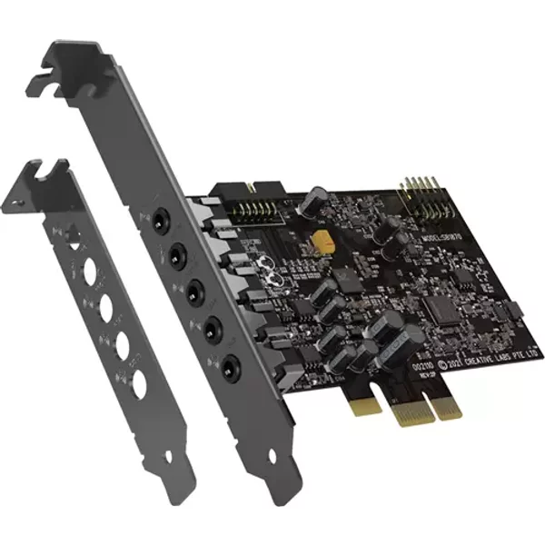 Creative Labs Sound blaster audigy fx v2. Audio output channels: 5.1 channels Audio quality: 24 bit Line-out Signal-to-Noise Ratio (SNR): 120 dB. Host interface: PCI-E. Windows operating systems supported: Windows 10 Windows 11