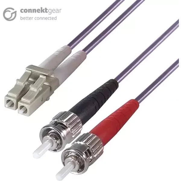 connektgear 3m Duplex Fibre Optic Multi-Mode Cable OM4 50/125 Micron LC to ST Purple