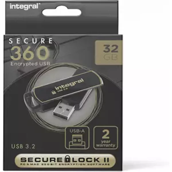 Integral 32GB USB3.0 DRIVE SECURE360 BLACK SECURELOCK2 AES 256BIT SOFTWARE ENCRYPTION