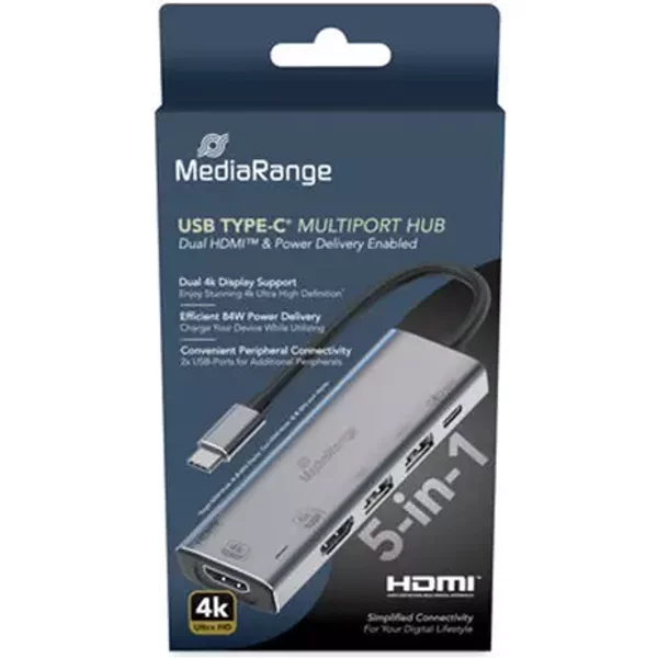 Mediarange USB Type-C 5-In-1 Multiport Adapter Silver MRCS511