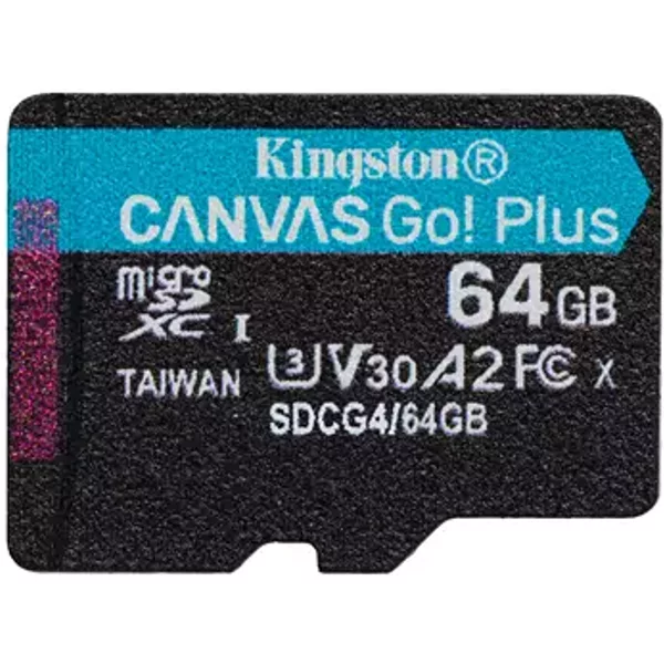 Kingston Technology 64GB microSDXC Canvas Go Plus Gen4 200R A2 U3 Single Pack w/o ADP