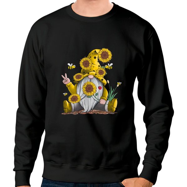 Sunflower Gnome With Bee Funny Hippie Gnome Sweatshirts-image