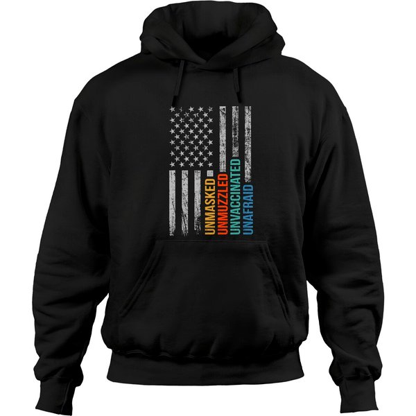 Unmasked Unmuzzled Unvaccinated Unafraid Us Flag Distressed Hoodie-image