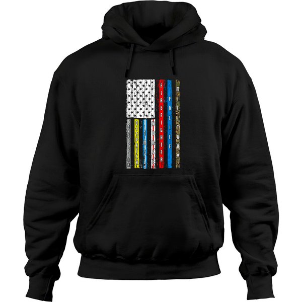 First Responders, Patriotic Flag Military, Police, Nurse Hoodie-image