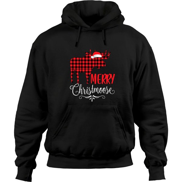 Merry Christmoose Family Christmas Pajamas Plain Moose Pullover Hoodie-image