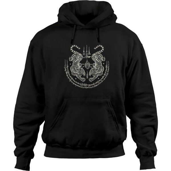 Sak Yant Thai Tattoo Twin Tiger Muay Magical Thailand Gift Pullover Hoodie-image