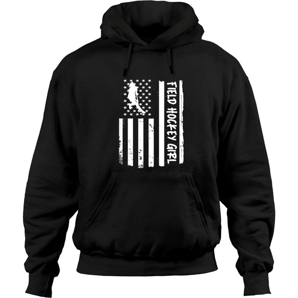 Field Hockey Girl Usa Flag Pullover Hoodie
