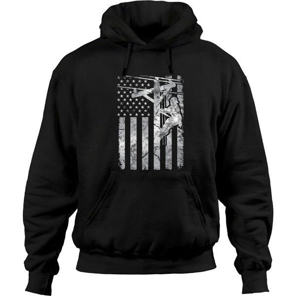 Lineman Flag Hoodie Distressed Patriotic Electric Cable Lineman American Flag