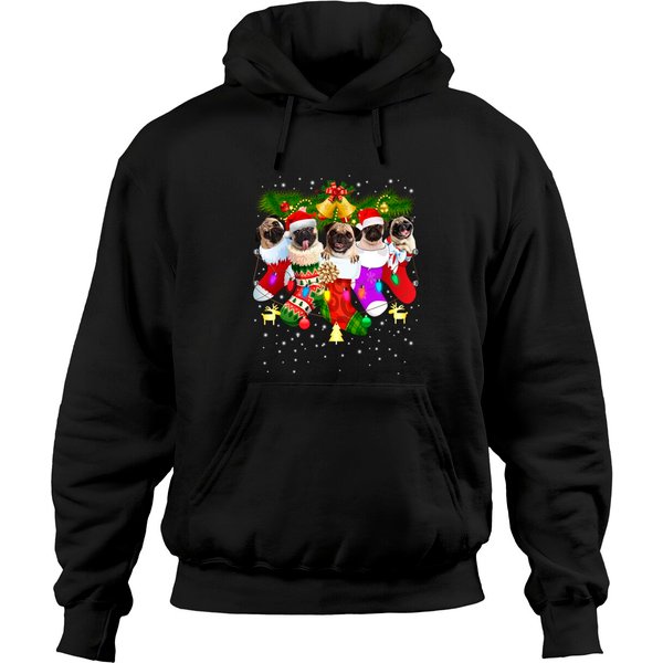 Christmas Pug Hoodie Christmas Socks Funny Xmas Dog Lover Pug Mom Pullover-image