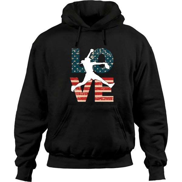 Softball Silhouette Hoodie Love American Softball Teen Girls Women Apparel Pullover