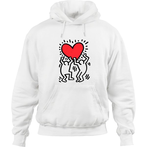 Keith Haring Hoodies Men Holding Heart Icon, Street Art-image