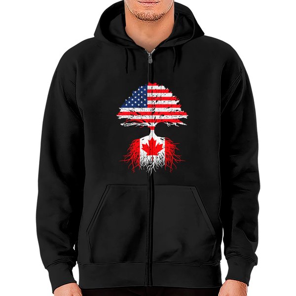 Canadian Roots American Grown Canada Flag Zip Hoodie Men Women-image
