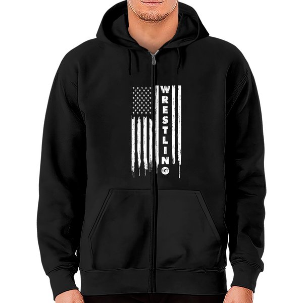 Vintage American Flag Wrestling Quote Zip Hoodie-image