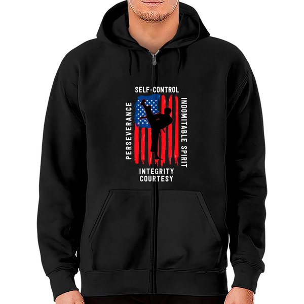Taekwondo 5 Tenets Martial Arts Sports Usa Flag Zip Hoodie-image