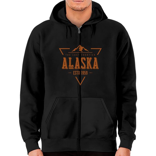 Vintage Denali Mountain Alaska The Last Frontier Logo Zip Hoodie