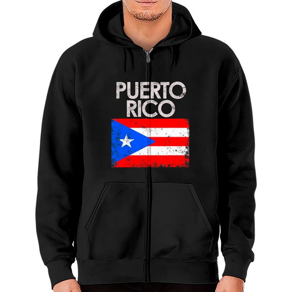 Vintage Puerto Rico Rican Flag Zip Hoodie