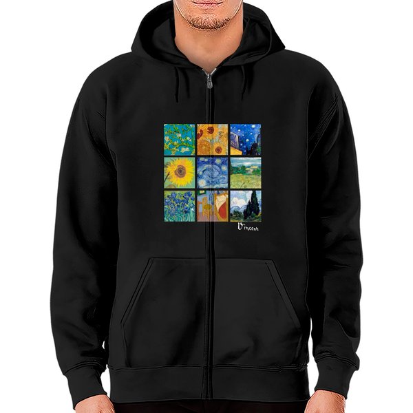 Van Gogh Paintings Sunflowers, Starry Night Zip Hoodie-image