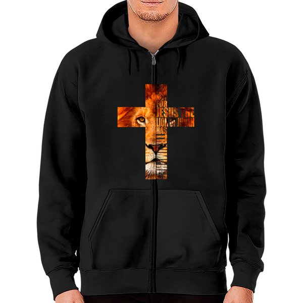 Christian Religious Zip Hoodie Jesus The Lion Of Judah Cross Zip Hoodie-image