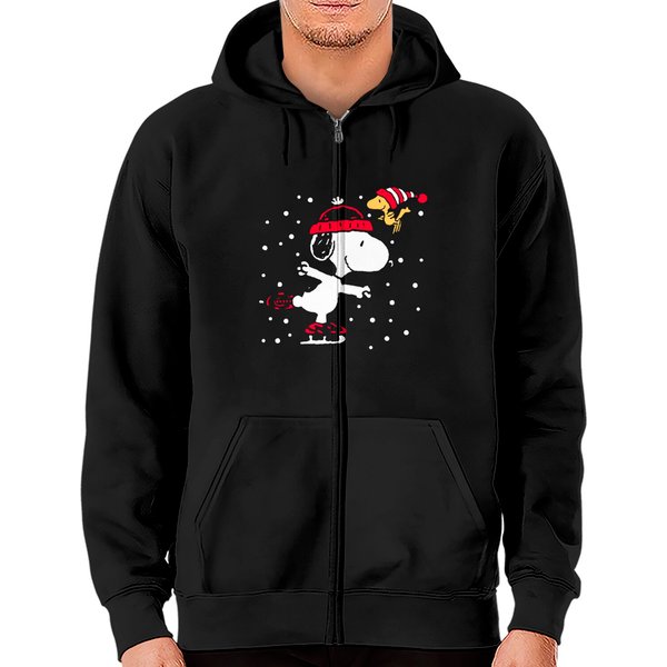 Snoopy And Woodstock Skate Holiday Zip Hoodies-image