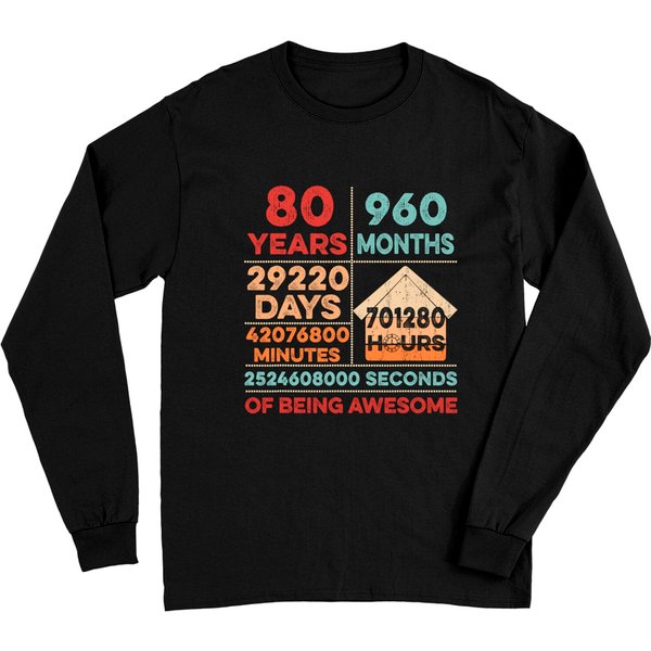 Vintage 80Th Birthday Gifts 80 Years Old 960 Months Long Sleeves-image