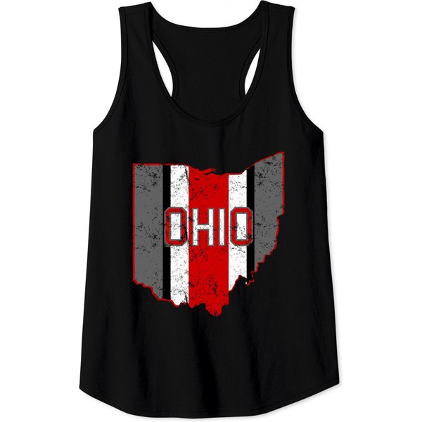 State Of Ohio Pride Striped Red White Grey Distressed Design Tank Top-image