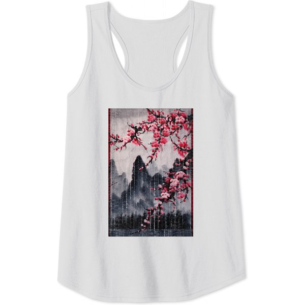 Vintage Cherry Blossom Woodblock Japanese Graphical Art Tank Top-image