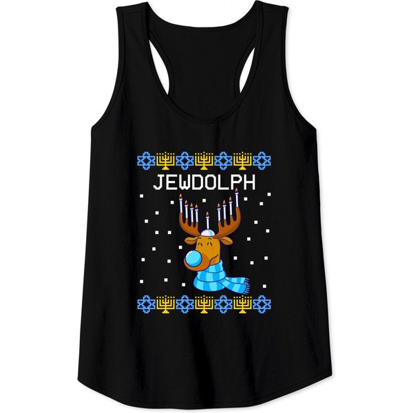 Jewdolph Ugly Hanukkah Sweater Reindeer Menorah Chanukah Tank Top-image