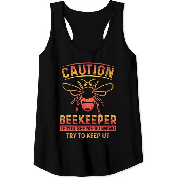 Caution Bee Keeper Funny Apiary Bee Honey Graphic Tank Top-image
