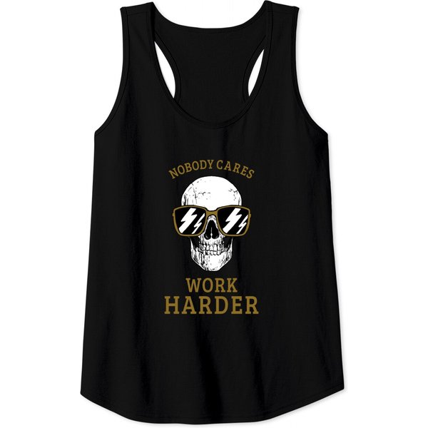 Nobody Cares Work Harder Skull Motivational Workout Tank Top-image