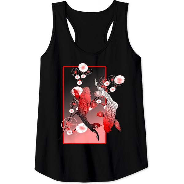 Japanese Koi Carp Nishikigoi Fish Cherry Blossom Tank Tops-image