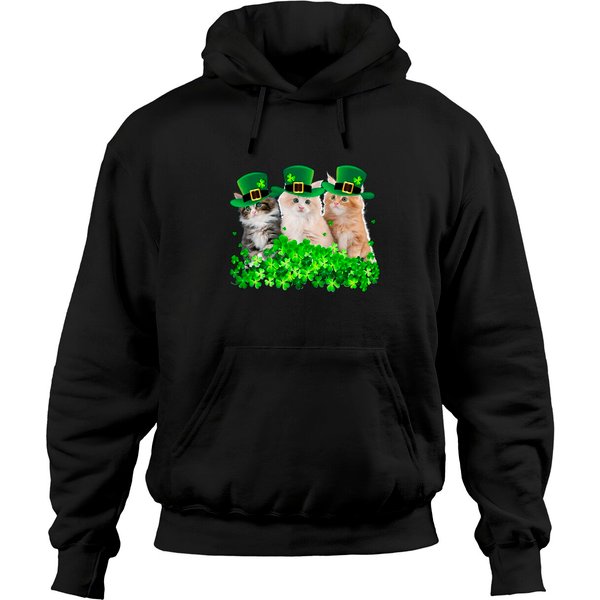 Three Cat St Patricks Day Hoodies Kitty Kitten Lover Irish Hoodies