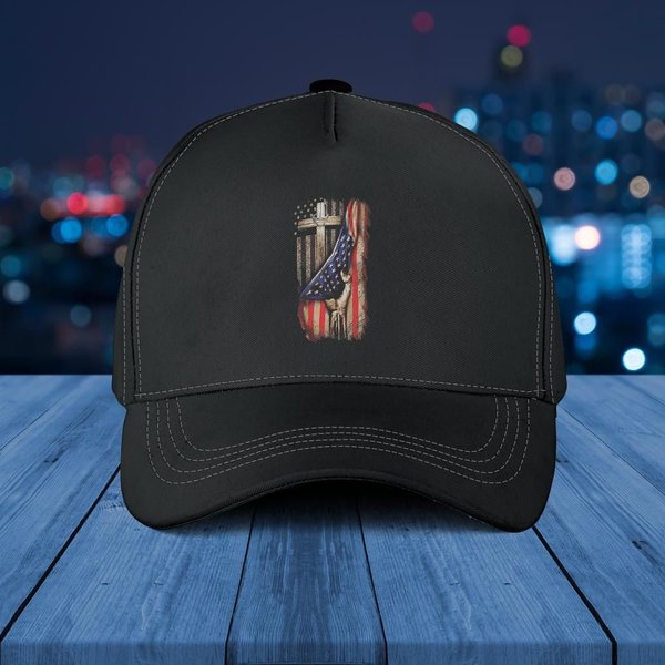 Vintage Faith Over Fear Christian Cross American Flag Baseball Cap-image