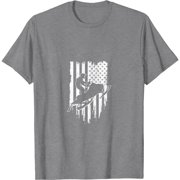 Vintage American Flag Snowmobile Snowmobiling T Shirt-image