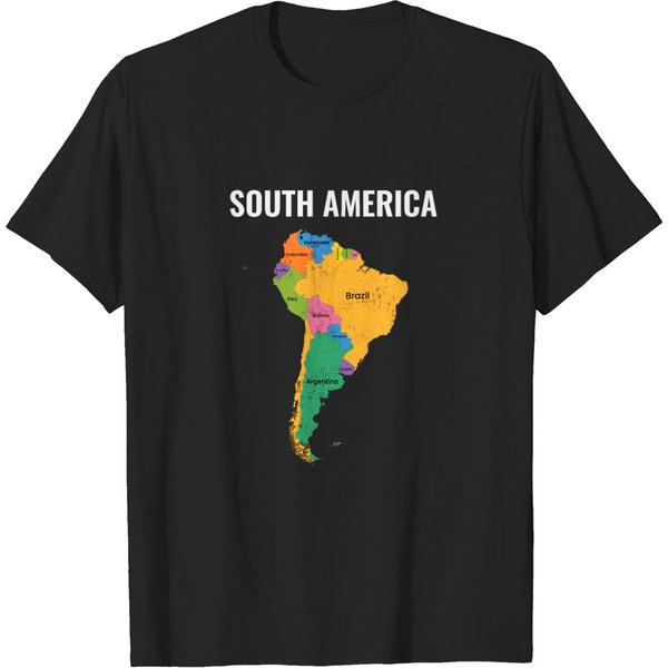 South America Map, South America Apparel T Shirt-image