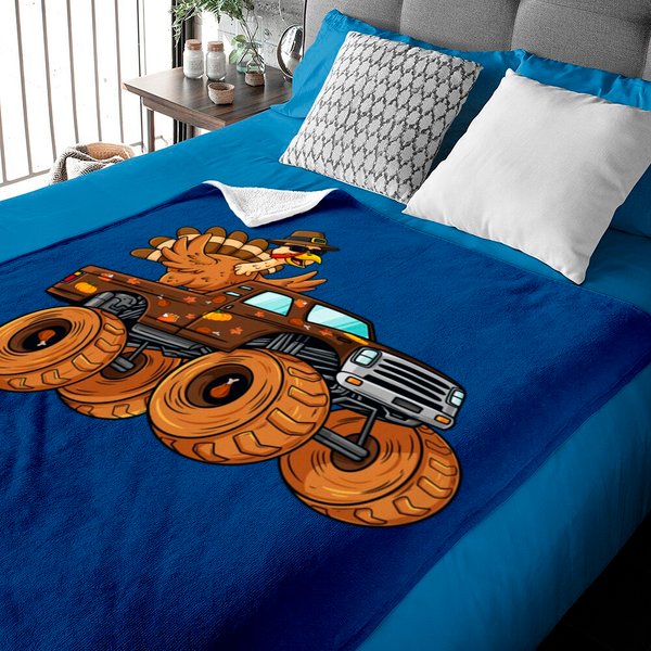 Thanksgiving Turkey Riding Monster Truck Boys Baby Blanket-image