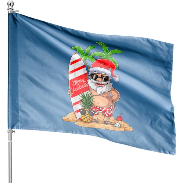 Christmas Santa Hawaiian Surfing House Flag-image